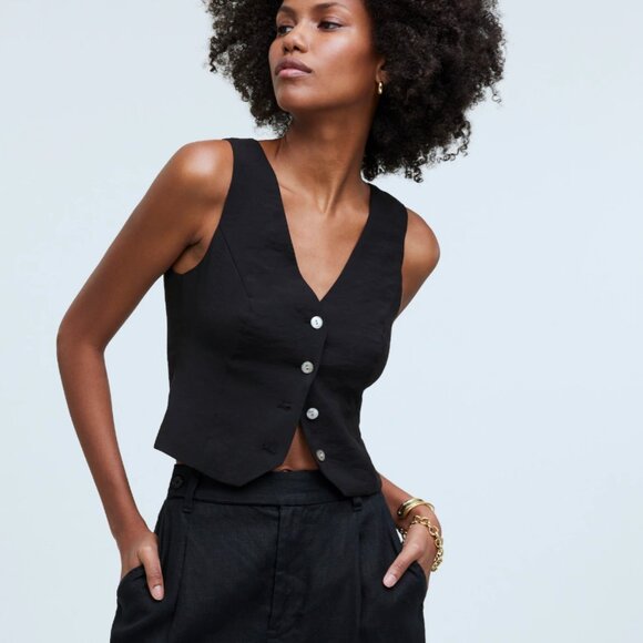 Madewell Katrina Crop Vest Top | Black | NWT | Size 10 - Picture 2 of 6